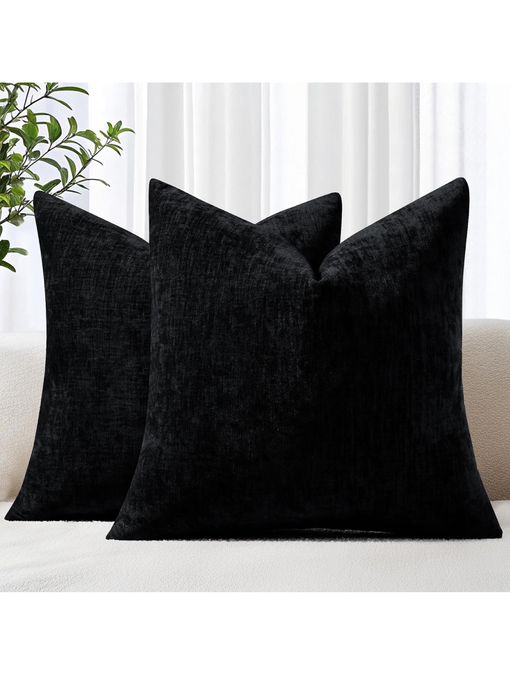 Chenille Black Throw Pillow Covers Decorative Soft Couch Pillow  24x24 1455/bb8